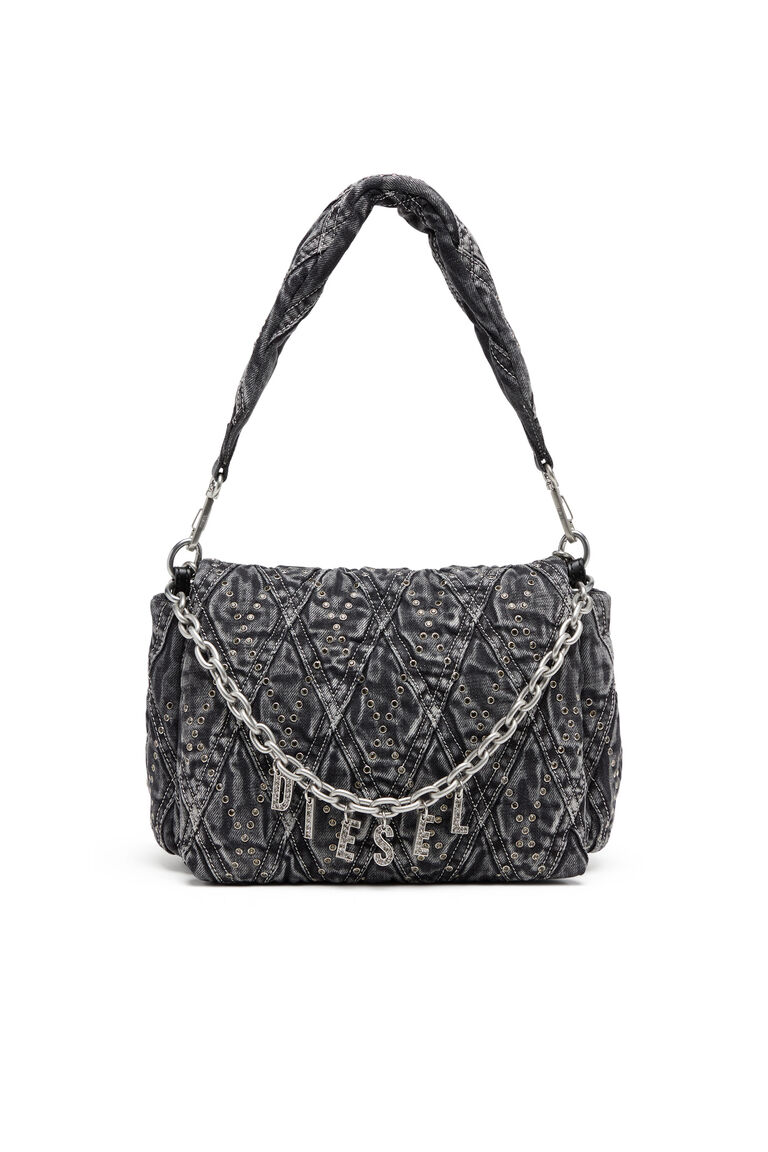 Women's Charm-D Shoulder M Shoulder Bag - Bejewelled denim shoulder bag with charm | CHARM-D SHOULDER M Diesel 8059038882869