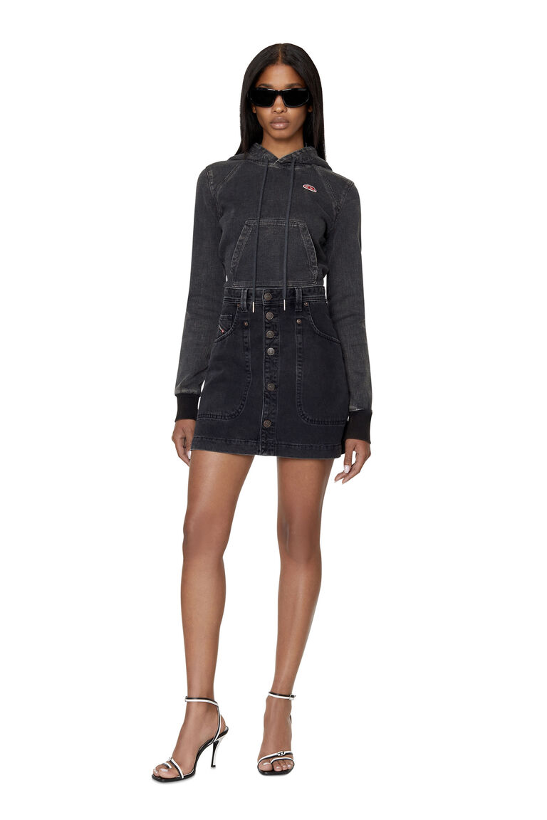 D-ANGY-HOOD-NE Woman: Responsible denim crop hoodie | Diesel Library A04021069ZF