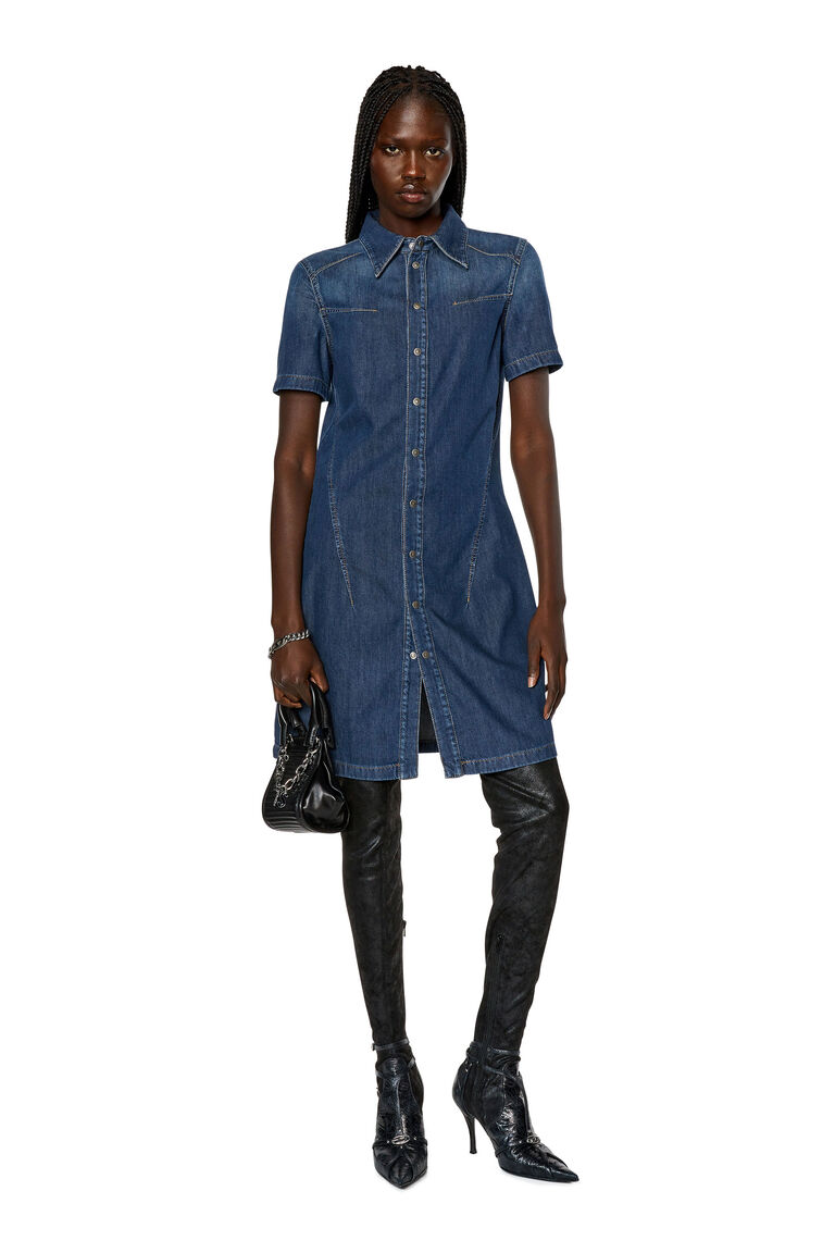 Women's Buttoned shirt dress in stretch denim | DE-SHIRTY Diesel A10935068GJ