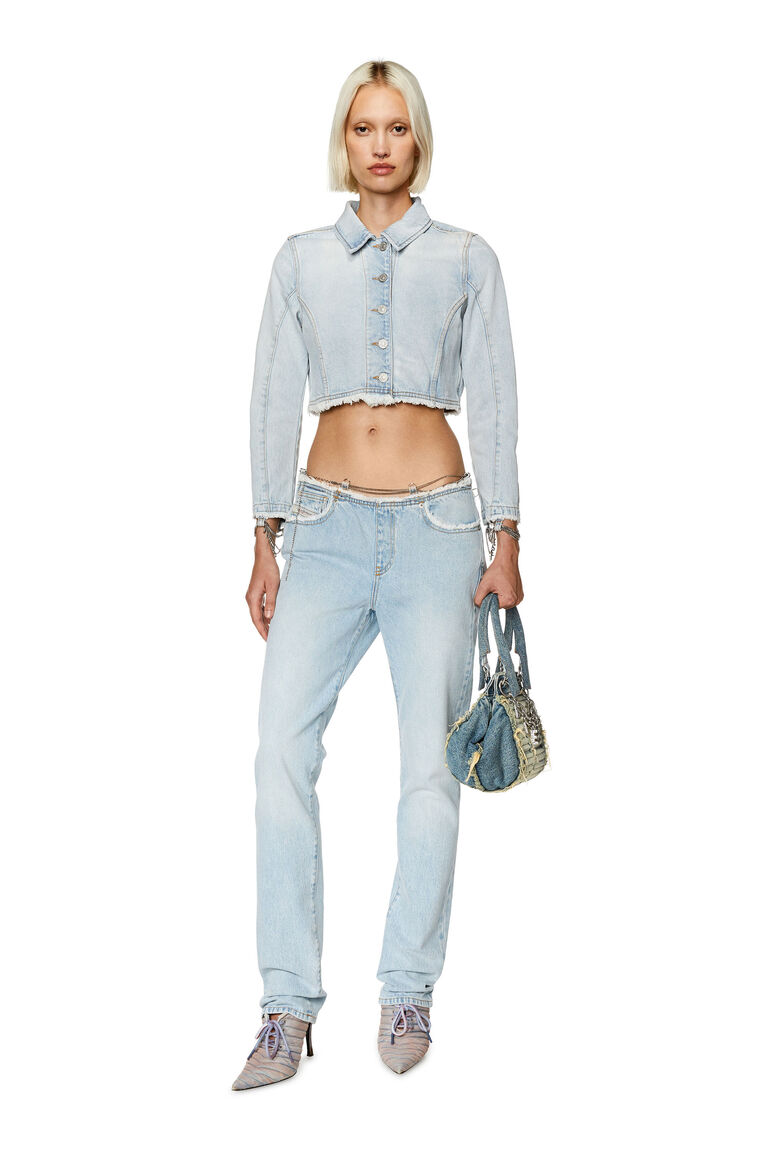 Women's Cropped denim jacket with chain detail | DE-SLICHAIN-FSD Diesel A116180NLAA