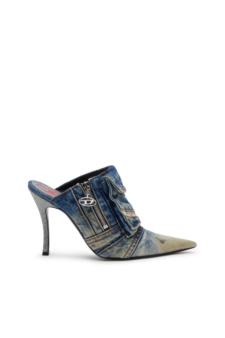 D-VENUS POCKET ML Woman: Heeled mules in washed denim | Diesel Y03124P5499